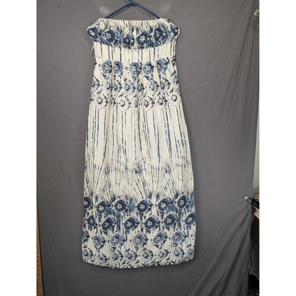 Haven Tie Dye Strapless Maxi Dress Blue White Medium Cotton Boho Summer Beach